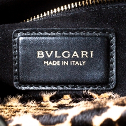 Bvlgari Black/Beige Leather and Leopard Print Calfhair Serpenti Scaglie Tote