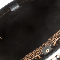 Bvlgari Black/Beige Leather and Leopard Print Calfhair Serpenti Scaglie Tote