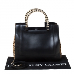 Bvlgari Black/Beige Leather and Leopard Print Calfhair Serpenti Scaglie Tote