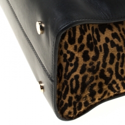 Bvlgari Black/Beige Leather and Leopard Print Calfhair Serpenti Scaglie Tote