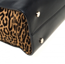 Bvlgari Black/Beige Leather and Leopard Print Calfhair Serpenti Scaglie Tote