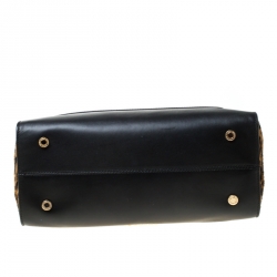 Bvlgari Black/Beige Leather and Leopard Print Calfhair Serpenti Scaglie Tote