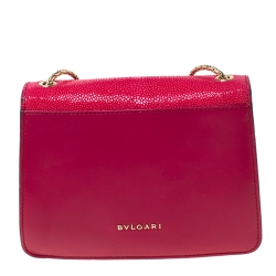 Bvlgari Dark Pink Leather and Stingray Serpenti Forever Shoulder Bag