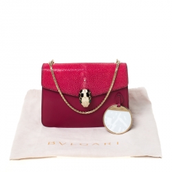Bvlgari Dark Pink Leather and Stingray Serpenti Forever Shoulder Bag
