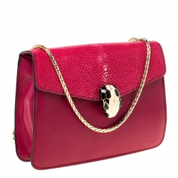Bvlgari Dark Pink Leather and Stingray Serpenti Forever Shoulder Bag
