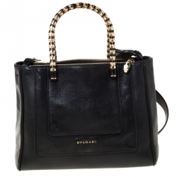Pre Owned Bvlgari Black Snakeskin and Leather Medium Serpenti Tote