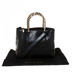 Pre Owned Bvlgari Black Snakeskin and Leather Medium Serpenti Tote