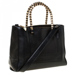 Pre Owned Bvlgari Black Snakeskin and Leather Medium Serpenti Tote