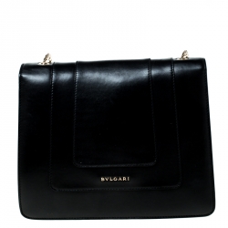 Pre Owned حقيبة كتف بلغاري سيربينتي فوريفر جلد أسود بقلاب