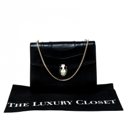 Pre Owned حقيبة كتف بلغاري سيربينتي فوريفر جلد أسود بقلاب