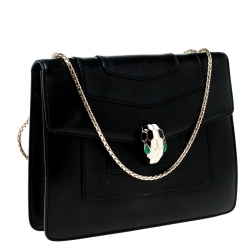 Pre Owned حقيبة كتف بلغاري سيربينتي فوريفر جلد أسود بقلاب