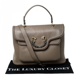 Bvlgari Olive Green Leather Leoni Top Handle Bag 
