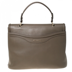 Bvlgari Olive Green Leather Leoni Top Handle Bag 