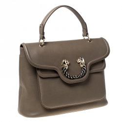 Bvlgari Olive Green Leather Leoni Top Handle Bag 