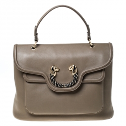 Bvlgari Olive Green Leather Leoni Top Handle Bag 