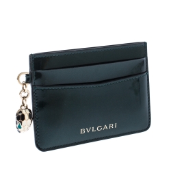 Pre Owned Bvlgari  Dark Green Patent Leather Serpenti Forever Card Holder