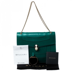 Bvlgari Green Leather Large Serpenti Forever Flap Bag