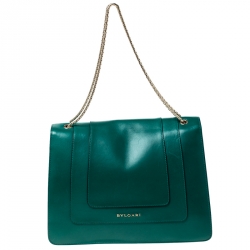 Bvlgari Green Leather Large Serpenti Forever Flap Bag