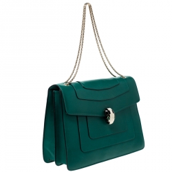 Bvlgari Green Leather Large Serpenti Forever Flap Bag