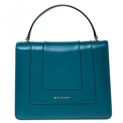 Pre Owned Bvlgari Teal Leather Serpenti Forever Flap Bag