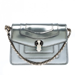 Bvlgari Gun Metal Metallic Leather Serpenti Forever Wallet