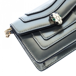Bvlgari Gun Metal Metallic Leather Serpenti Forever Wallet