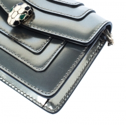 Bvlgari Gun Metal Metallic Leather Serpenti Forever Wallet