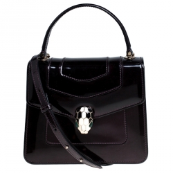 Pre Owned Bvlgari Burgundy Patent Leather Serpenti Forever Flap Top Handle Bag