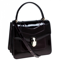 Pre Owned Bvlgari Burgundy Patent Leather Serpenti Forever Flap Top Handle Bag