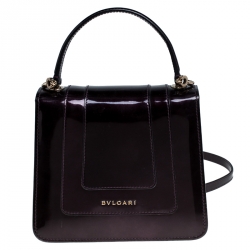 Pre Owned Bvlgari Burgundy Patent Leather Serpenti Forever Flap Top Handle Bag