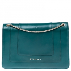 Pre Owned Bvlgari Green Leather Medium Serpenti Forever Flap Shoulder Bag