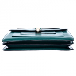 Pre Owned Bvlgari Green Leather Medium Serpenti Forever Flap Shoulder Bag