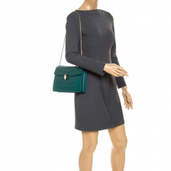 Pre Owned Bvlgari Green Leather Medium Serpenti Forever Flap Shoulder Bag