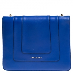 Pre Owned حقيبة كتف بلغاري سيربينتي متوسطة فوريفر جلد زرقاء بقلاب