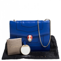 Pre Owned حقيبة كتف بلغاري سيربينتي متوسطة فوريفر جلد زرقاء بقلاب