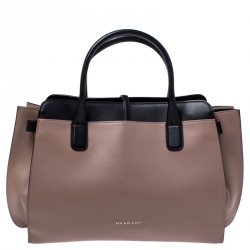 Pre Owned Bvlgari Beige/Black Leather Alba Tote 