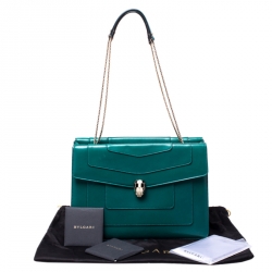 مملوكة مسبقًا Bvlgari Green Leather Serpenti Forever Shoulder Bag