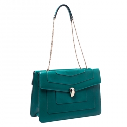 مملوكة مسبقًا Bvlgari Green Leather Serpenti Forever Shoulder Bag