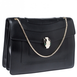 مملوكة مسبقًا حقيبة كتف بلغاري سربنتي فوريفر كبيرة جلد سوداء