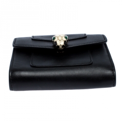 Pre Owned Bvlgari Black Leather Serpenti Forever Compact Wallet