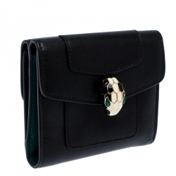 Pre Owned Bvlgari Black Leather Serpenti Forever Compact Wallet
