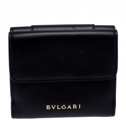 Pre Owned Bvlgari Black Leather Serpenti Forever Compact Wallet