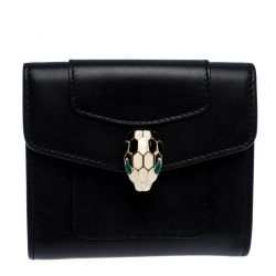 Pre Owned Bvlgari Black Leather Serpenti Forever Compact Wallet