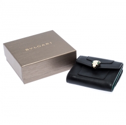 Pre Owned Bvlgari Black Leather Serpenti Forever Compact Wallet