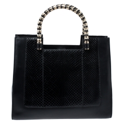 Pre Owned Bvlgari Black Python and Leather Serpenti Scaglie Tote