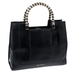 Pre Owned Bvlgari Black Python and Leather Serpenti Scaglie Tote