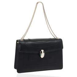Pre Owned Bvlgari Black Leather Serpenti Shoulder Bag