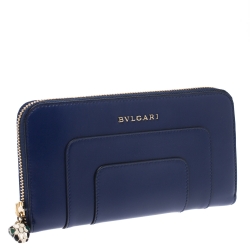 Bvlgari Blue Leather Serpenti Forever Zip Around Wallet