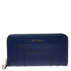 Bvlgari Blue Leather Serpenti Forever Zip Around Wallet