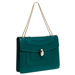Bvlgari Green Leather Large Serpenti Forever Shoulder Bag